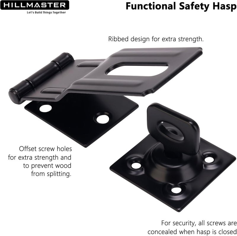 HILLMASTER Swivel Staple Safety Hasps, 4-1/2" Gate Door Hasp Latch with Twist Knob Safety Padlock Clasp Lock for Fence, Gate, Cabinet, Barn Door, Shed, Black - Image 3